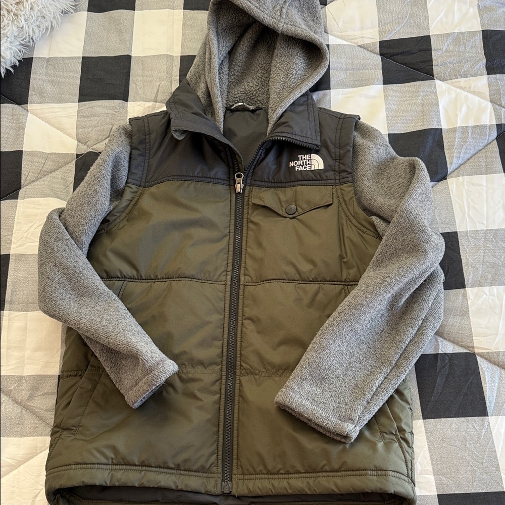 The North Face Olive and Charcoal Hooded jacket
